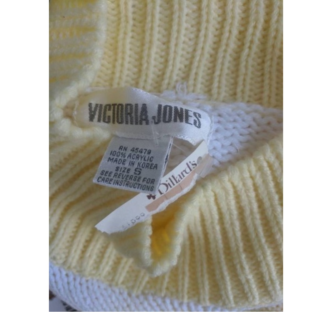 80s Yellow Striped Sweater Mock Acrylic Pastel Victoria Jones S - Picture 4 of 5
